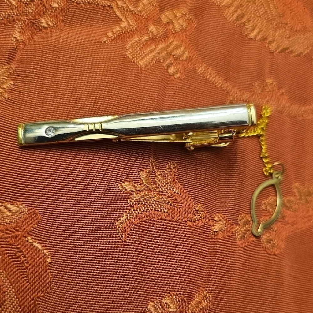 Gold and Silver Tie Clip with Chain